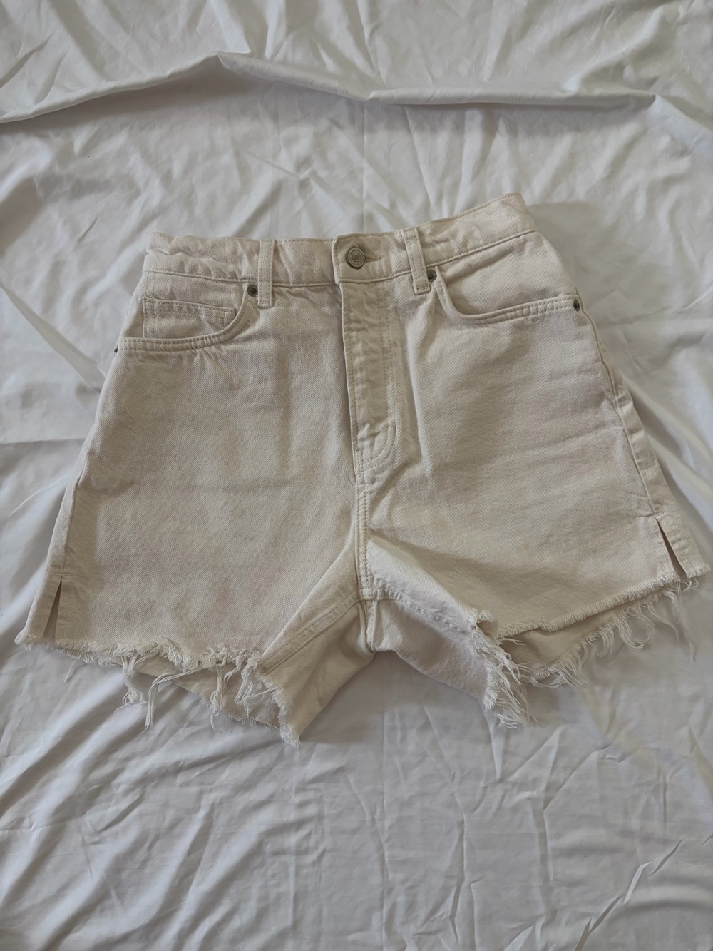 Reformation Charlie High-Rise Frayed Hem Denim Shorts - Cream